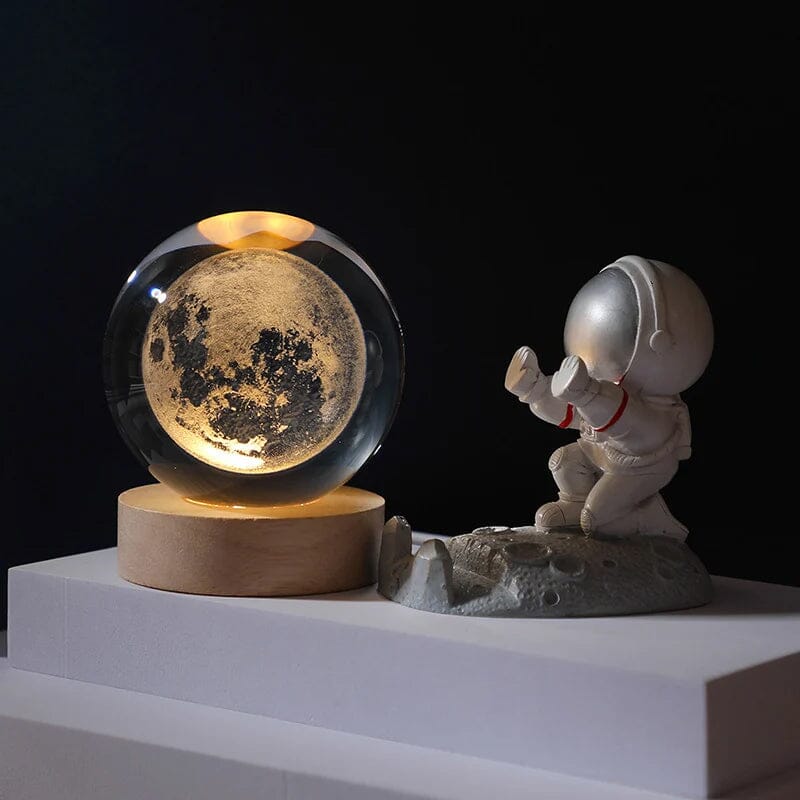 Maliben | 3d Crystal Ball Night Light With Wood Base