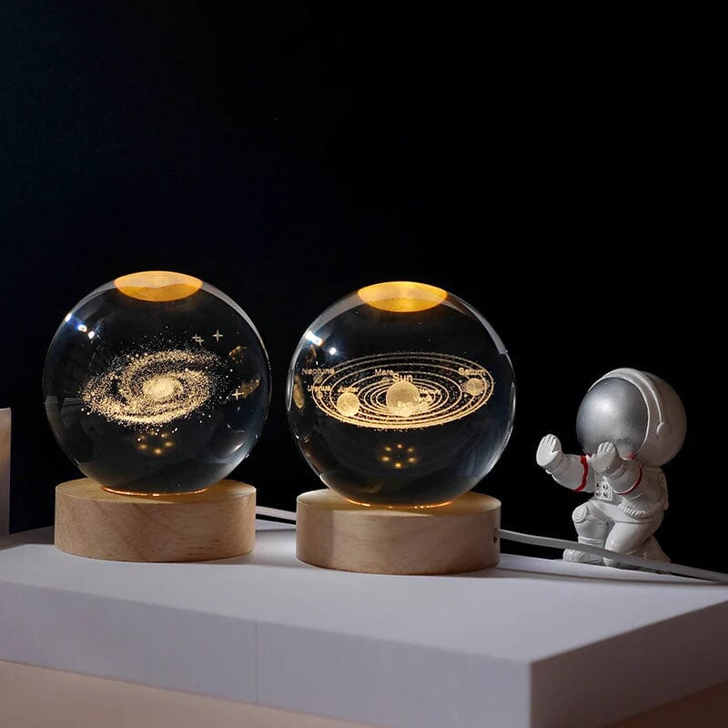 Maliben | 3d Crystal Ball Night Light With Wood Base