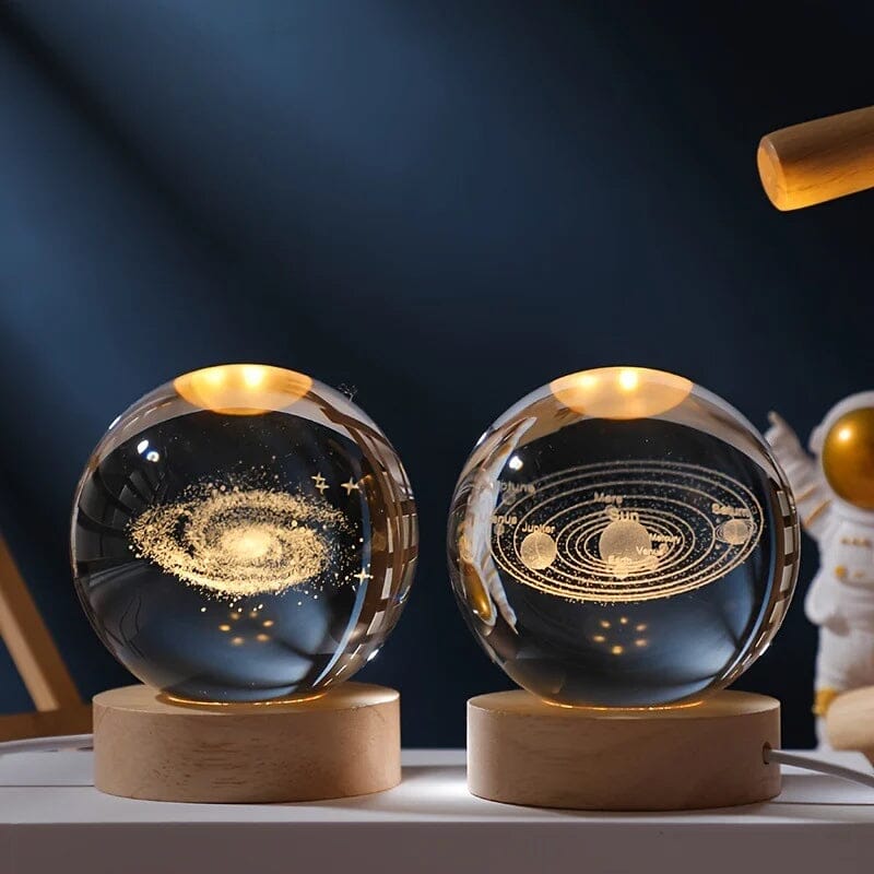 Maliben | 3d Crystal Ball Night Light With Wood Base