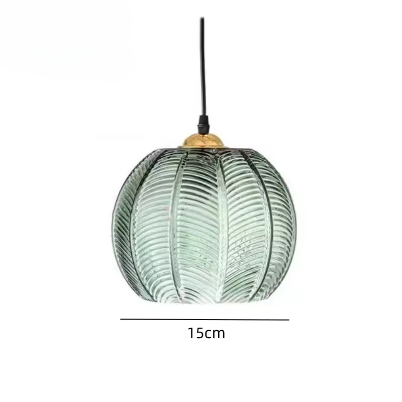 Maliben | Scandinavian Glass Pendant Lamp With Green Leaf Pattern