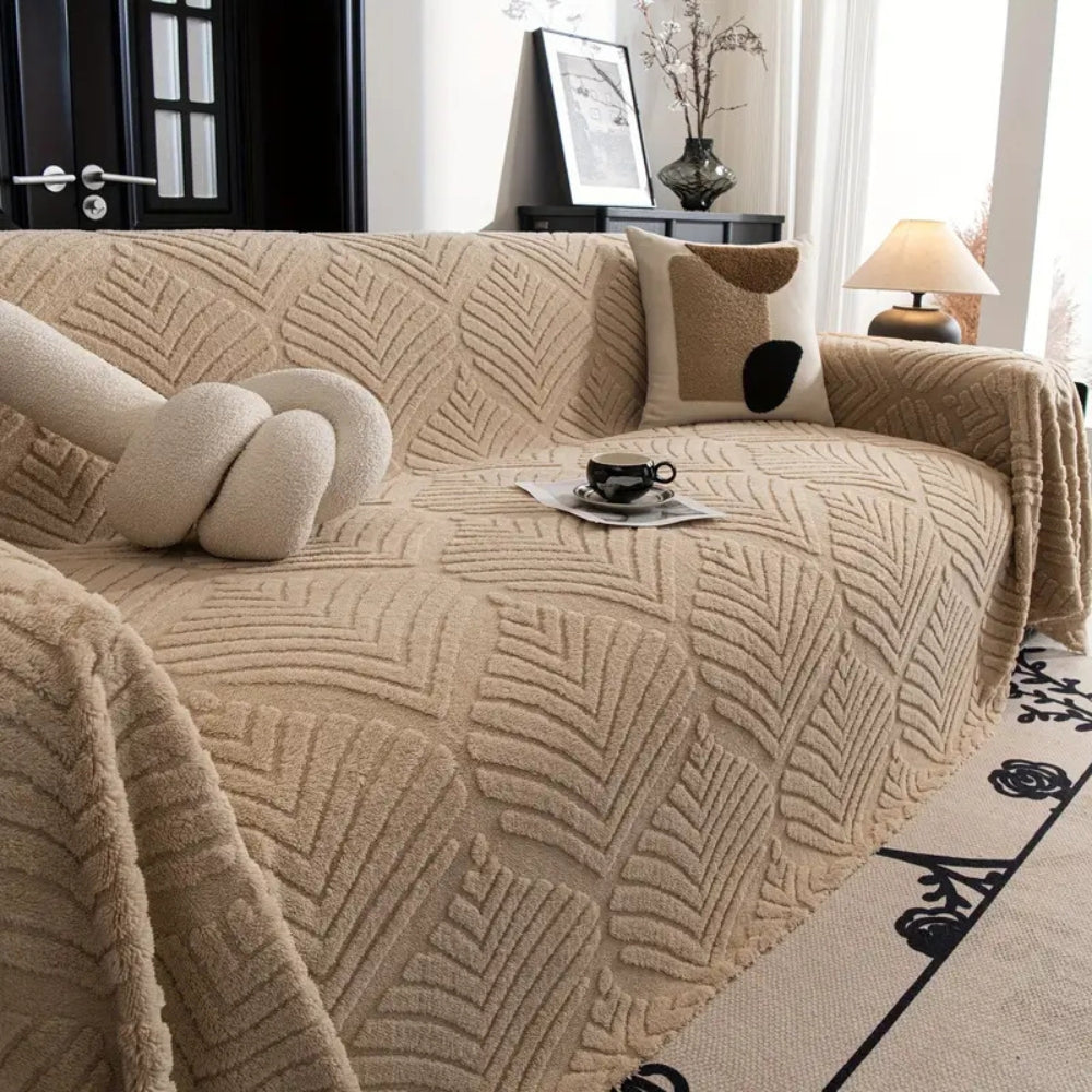 Maliben | Herringbone Leaf Design Fleece Sofa Cover