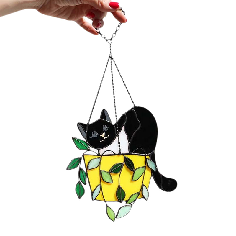 MAliben | Cat In a Flowerpot Suncatcher Window Hangins