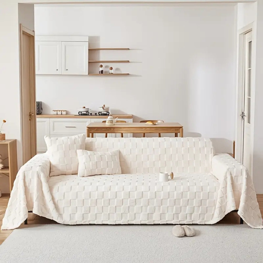 Maliben | Checkered Plush Velvet Sofa Cover