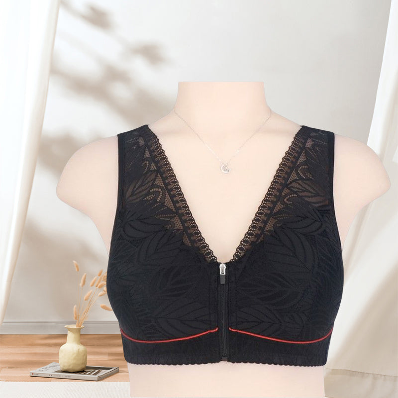 Maliben | Solid Color Lace Lingerie With Front Zipper