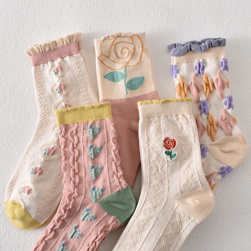Maliben | Women's Floral Cotton Socks (10 Pairs)