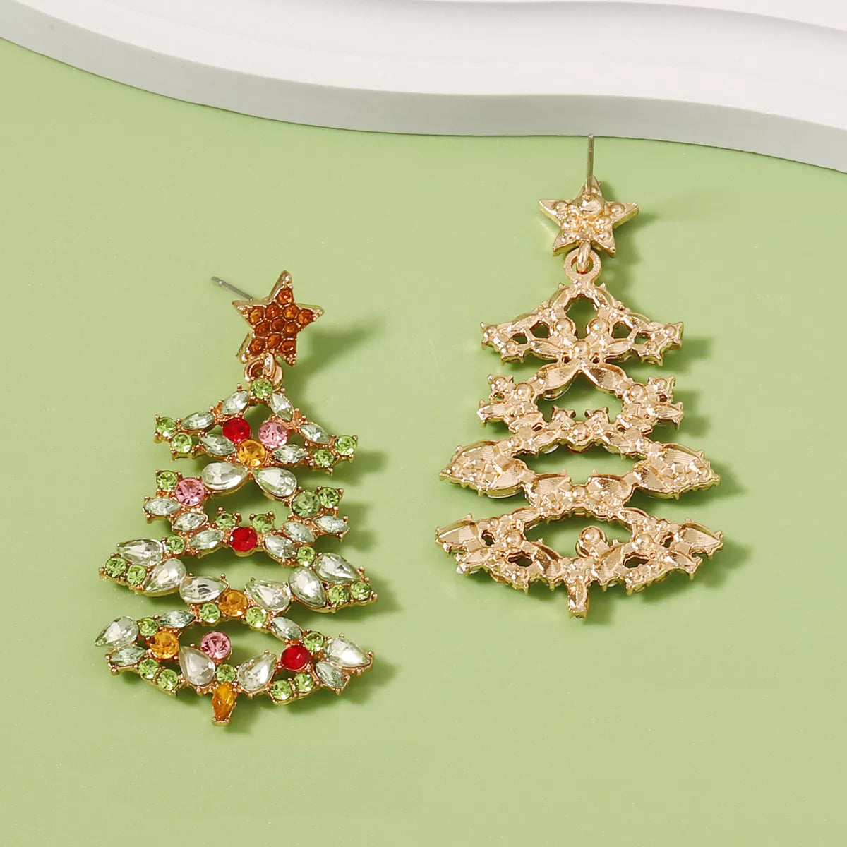 Maliben | Christmas Tree Earrings With Rhinestones
