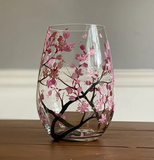 Maliben | Hand Painted Four Seasons Tree Wine Glasses | Unique Art