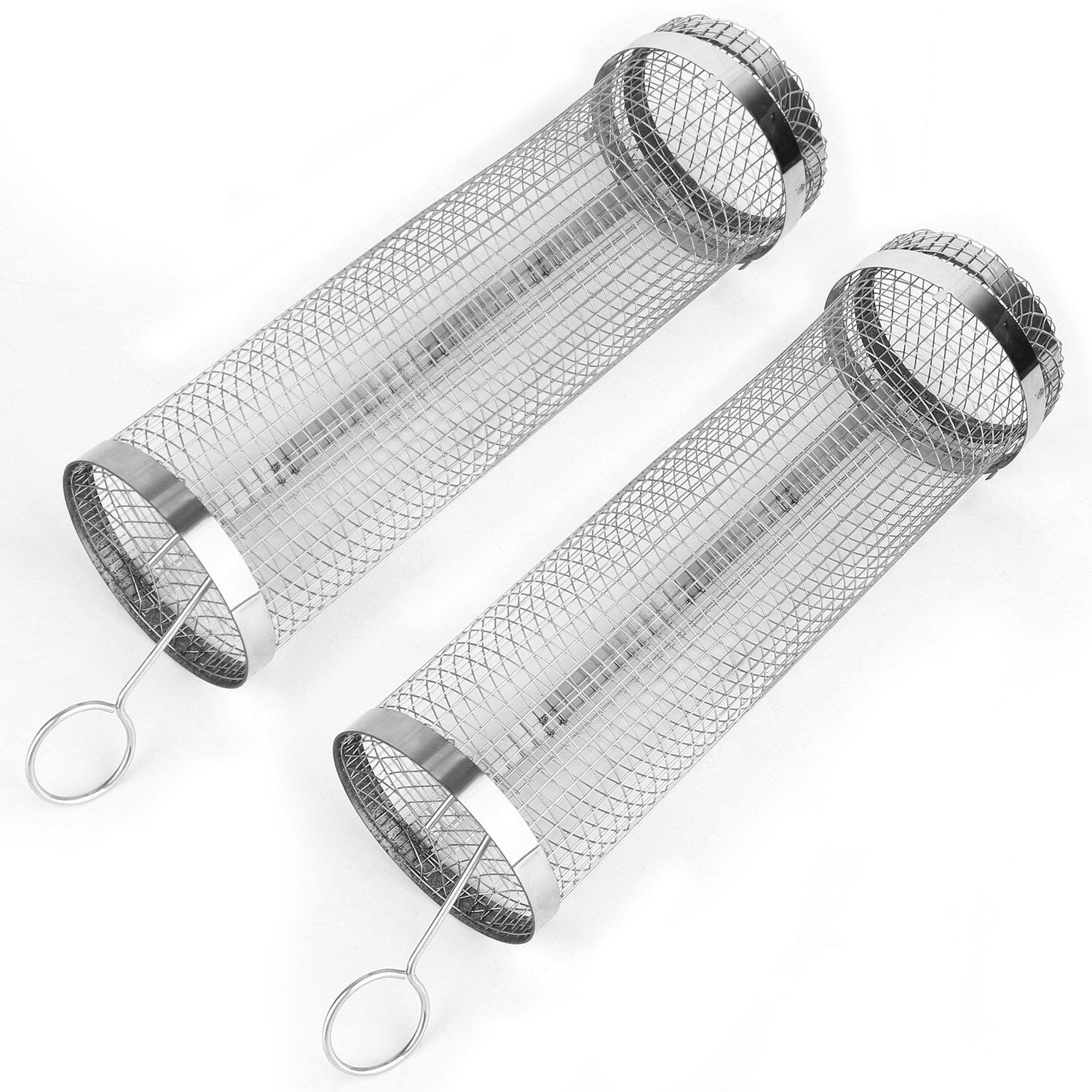 Maliben | 2-Piece: Portable Bbq Rolling Basket Round Stainless Steel Grill