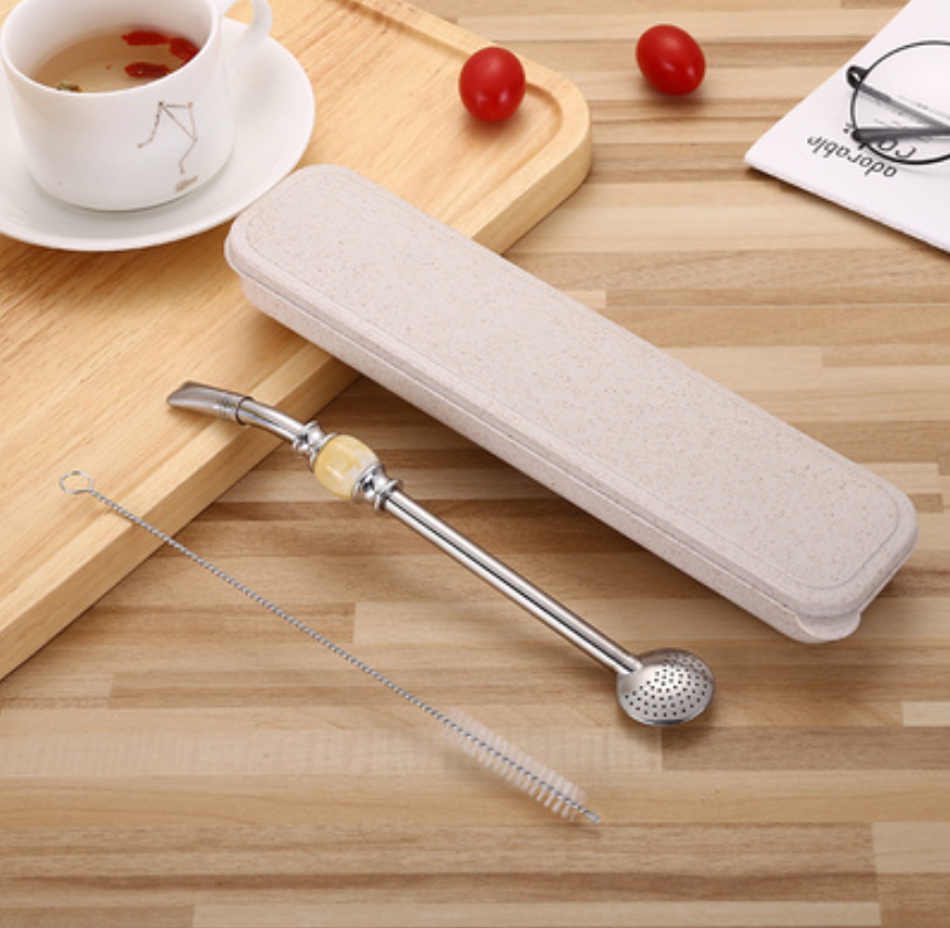 Maliben | Stainless Steel Reusable Drinking Straws With Filter Spoon, With Storage Box & Cleaning Brush