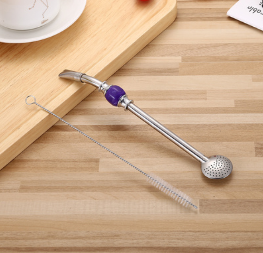 Maliben | Stainless Steel Reusable Drinking Straws With Filter Spoon, With Storage Box & Cleaning Brush
