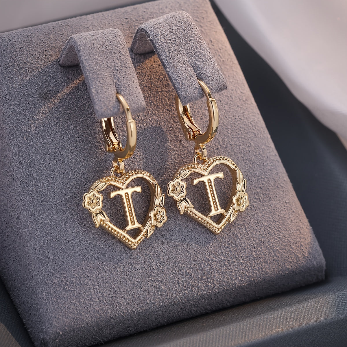 Maliben | Dainty Initial Letter Heart Hoop Earrings