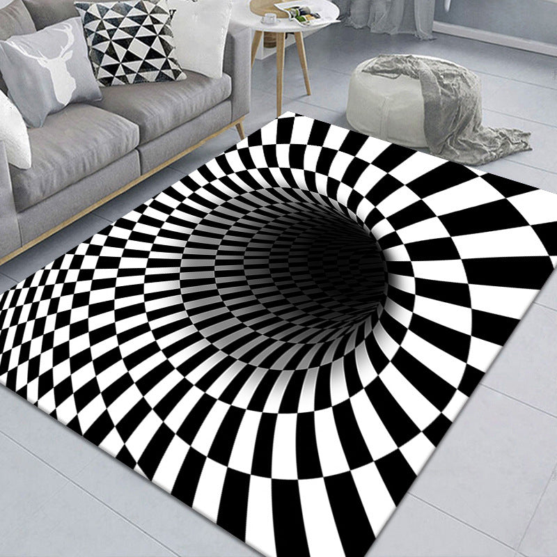 Maliben | Modern Brain Deception 3d Carpet Black Synthetic Area Rug Machine Washable Stain Resistant Non-Slip Rug For Living Room