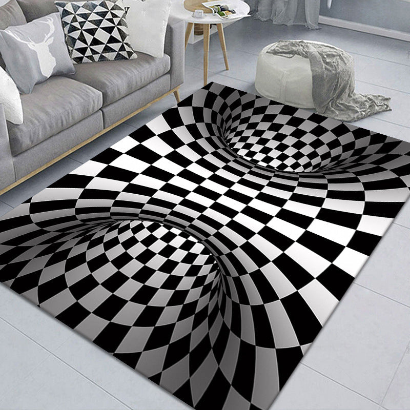 Maliben | Modern Brain Deception 3d Carpet Black Synthetic Area Rug Machine Washable Stain Resistant Non-Slip Rug For Living Room