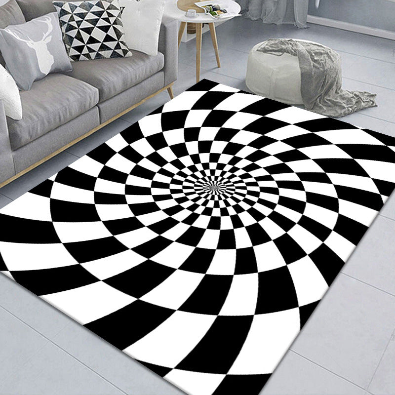 Maliben | Modern Brain Deception 3d Carpet Black Synthetic Area Rug Machine Washable Stain Resistant Non-Slip Rug For Living Room
