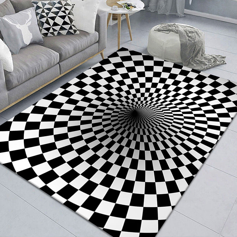 Maliben | Modern Brain Deception 3d Carpet Black Synthetic Area Rug Machine Washable Stain Resistant Non-Slip Rug For Living Room