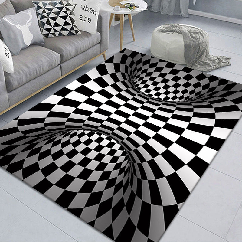Maliben | Modern Brain Deception 3d Carpet Black Synthetic Area Rug Machine Washable Stain Resistant Non-Slip Rug For Living Room
