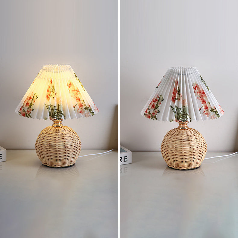 Maliben | Rattalume Nordic Led Table Lamp | Woven Rattan & Foldable Fabric Shade | Mood Light | Decor For The Bedroom