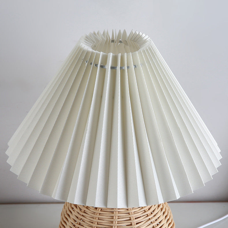 Maliben | Rattalume Nordic Led Table Lamp | Woven Rattan & Foldable Fabric Shade | Mood Light | Decor For The Bedroom