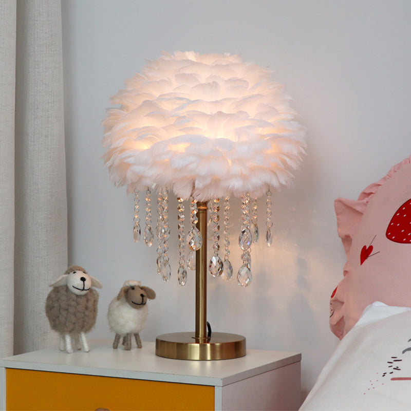 Maliben | Romantic Featherbeam - Modern Feather 1-Light Bed Lamp With Crystal Decor