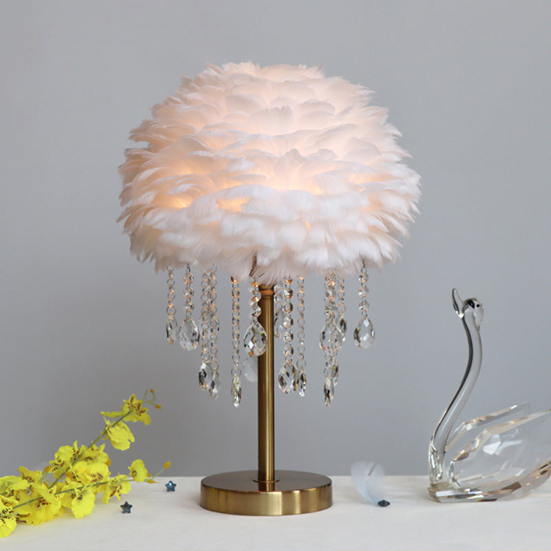 Maliben | Romantic Featherbeam - Modern Feather 1-Light Bed Lamp With Crystal Decor
