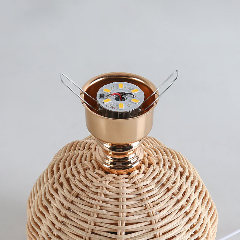 Maliben | Rattalume Nordic Led Table Lamp | Woven Rattan & Foldable Fabric Shade | Mood Light | Decor For The Bedroom