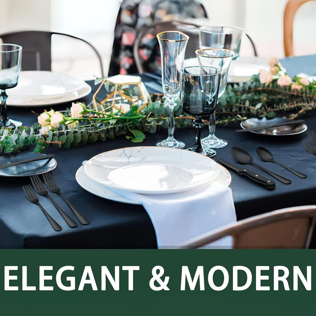 Maliben | Luxury 24-Piece Black Cutlery Set – Stainless Steel & Dishwasher Safe