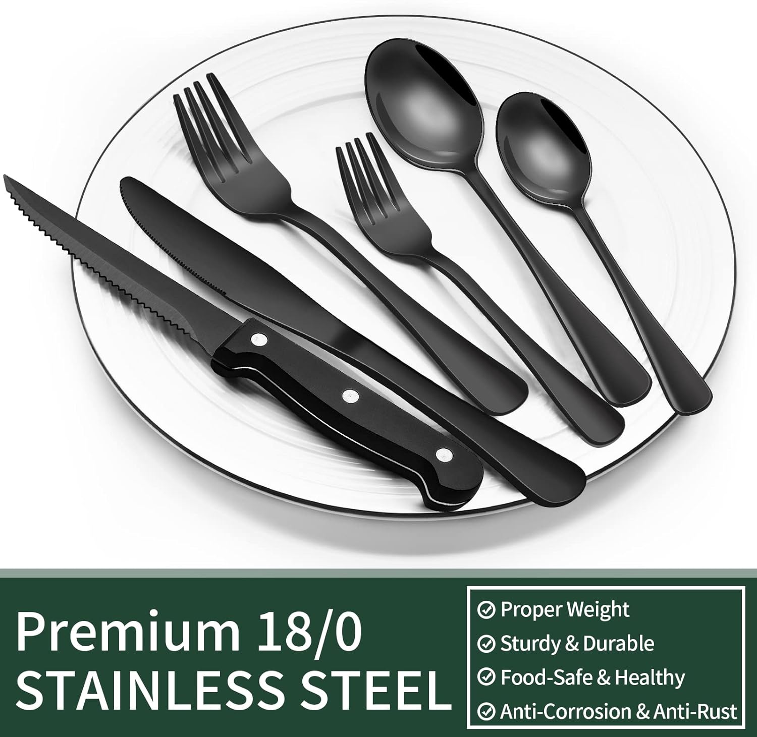 Maliben | Luxury 24-Piece Black Cutlery Set – Stainless Steel & Dishwasher Safe