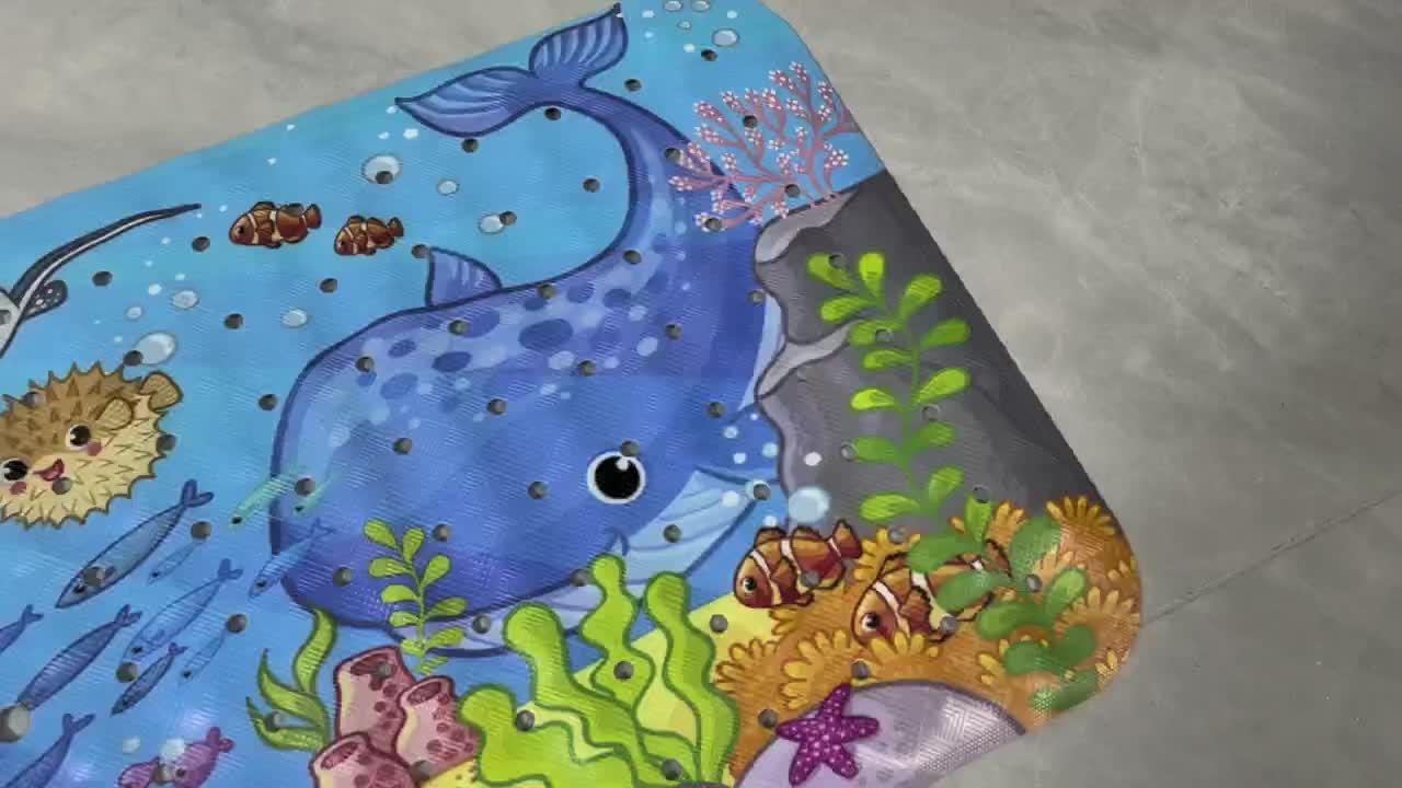 Maliben | Non-Slip Bathtub Mat Aquabuddy | Extra Long & Washable | With Sea Motif & Suction Cups | For Kids' Bath