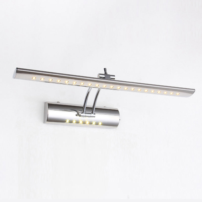Maliben | Nickel FInish Linear Wall Lamp Contemporary 16"/21.5" Width Led Metallic Makeup Lighting in White/Warm Light