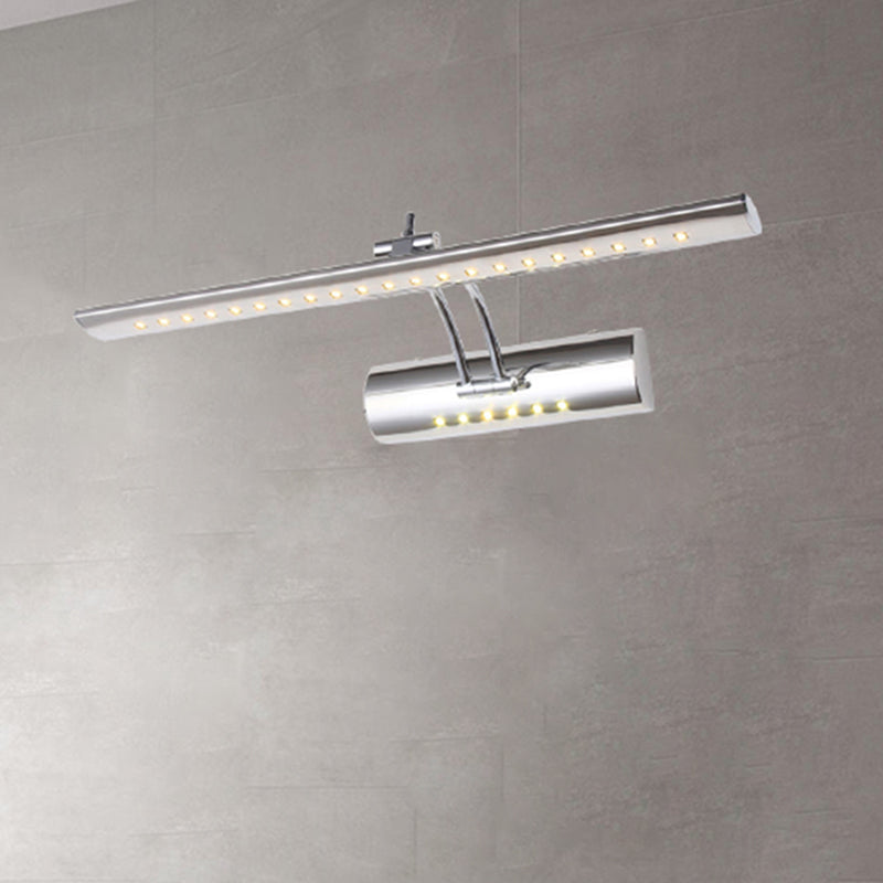 Maliben | Nickel FInish Linear Wall Lamp Contemporary 16"/21.5" Width Led Metallic Makeup Lighting in White/Warm Light
