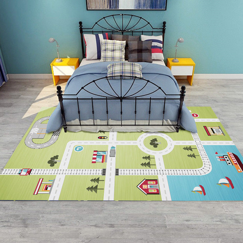 Maliben | Beautiful Car-Printed Carpet Multicolor Cotton Blend Area Rug Non-Slip Stain-Resistant Easy-Care Indoor Rug For Children