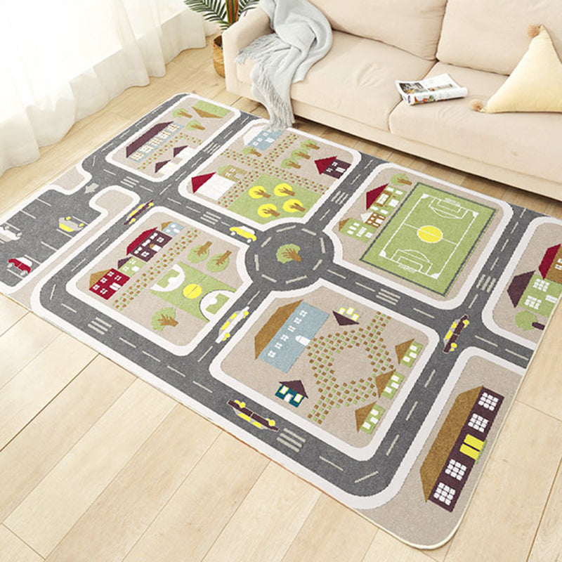 Maliben | Beautiful Car-Printed Carpet Multicolor Cotton Blend Area Rug Non-Slip Stain-Resistant Easy-Care Indoor Rug For Children