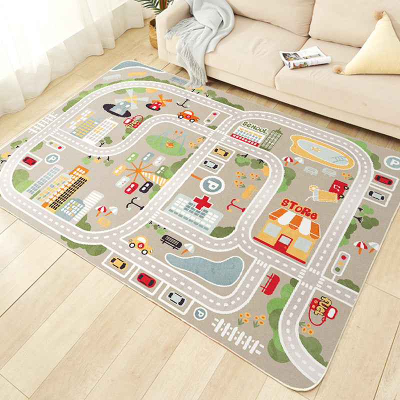 Maliben | Beautiful Car-Printed Carpet Multicolor Cotton Blend Area Rug Non-Slip Stain-Resistant Easy-Care Indoor Rug For Children