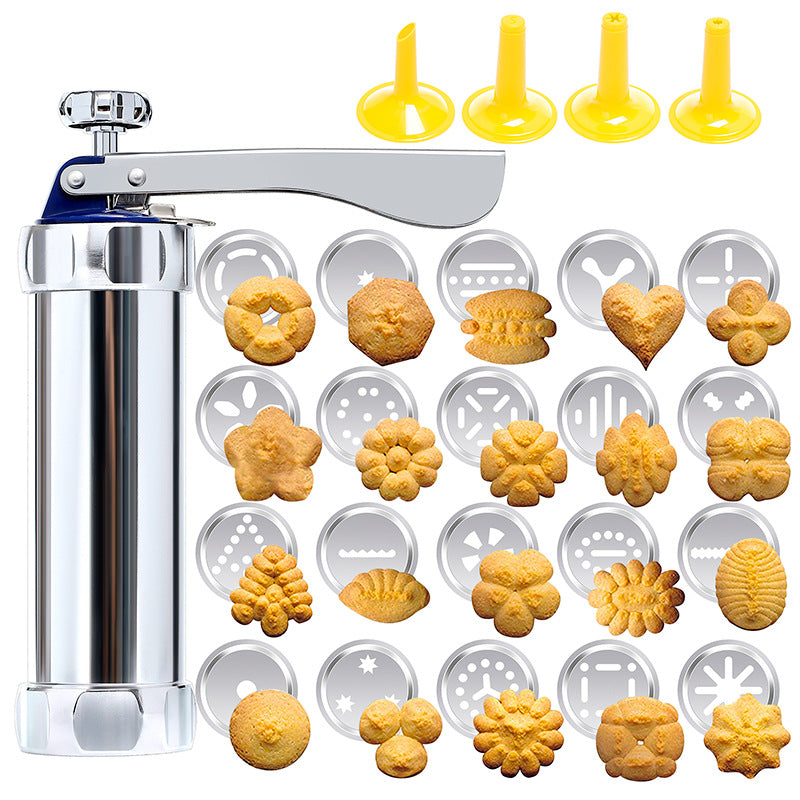Maliben | Cookie Press Kit | 20 Stainless Steel Discs & 4 Nozzles | Adjustable Size & Easy Clean | Bakejoy