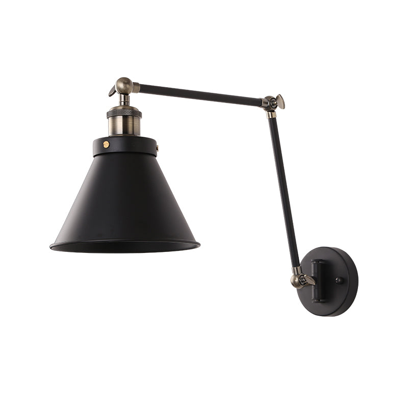 Maliben | Cone Wall Lamp Fixture Industrial Style Metal 1 Bulb Black/White Wall Light With Swing Arm For Bedroom