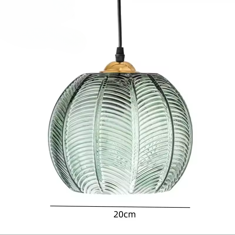 Maliben | Scandinavian Glass Pendant Lamp With Green Leaf Pattern