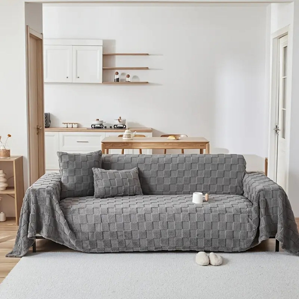 Maliben | Checkered Plush Velvet Sofa Cover