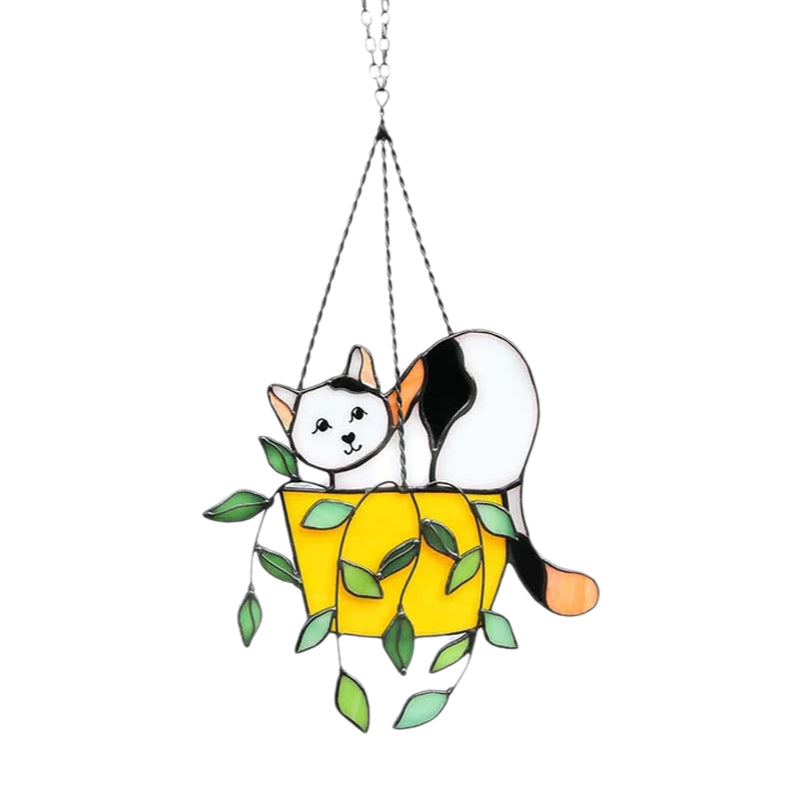 MAliben | Cat In a Flowerpot Suncatcher Window Hangins