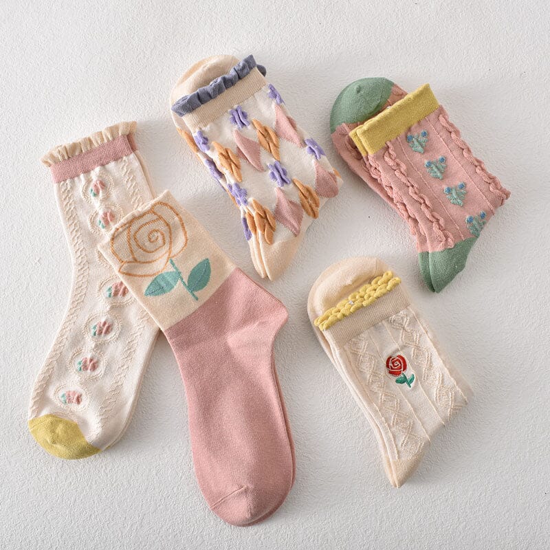 Maliben | Women's Floral Cotton Socks (10 Pairs)