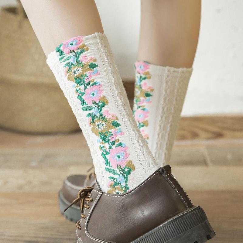 Maliben | Vintage Socks With Floral Embroidery (5 Pairs)