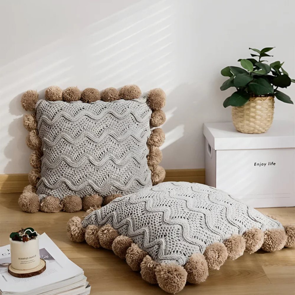 Maliben | Knitted Cushion Cover With Tassels In Boho Style