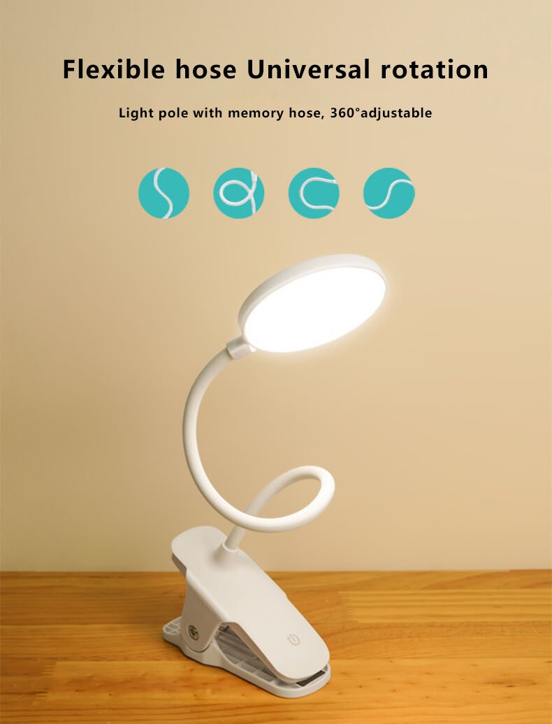 Maliben | Simple Led Clip Desk Lamp Rechargeable Eye Protection Night Light