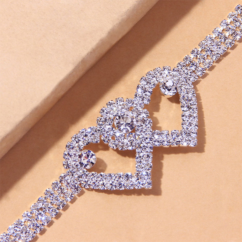 Maliben | Double Love Heart Rhinestone Anklet