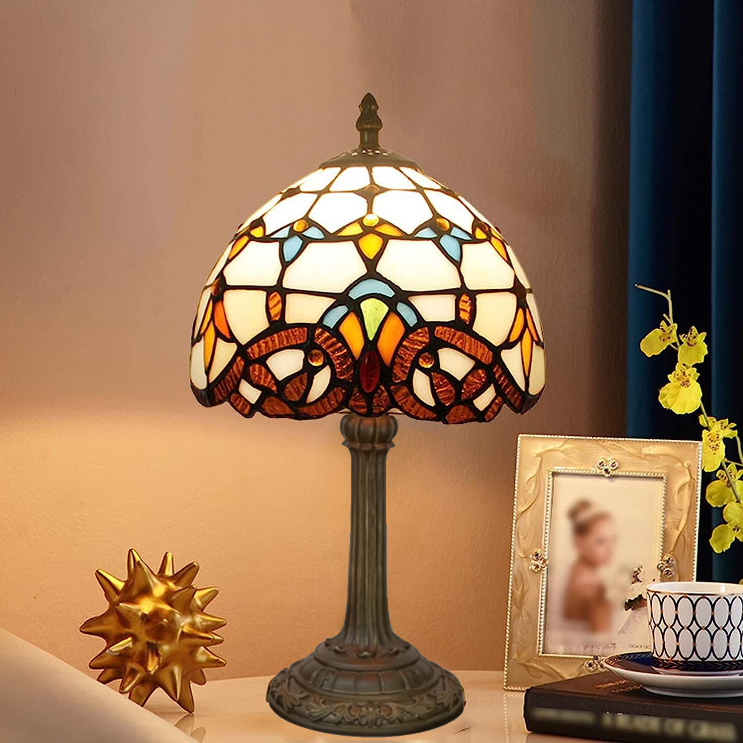 Maliben | Verremystique Tiffany Lamp – Timeless Stained Glass Table Lamp For Warm Ambient Lighting