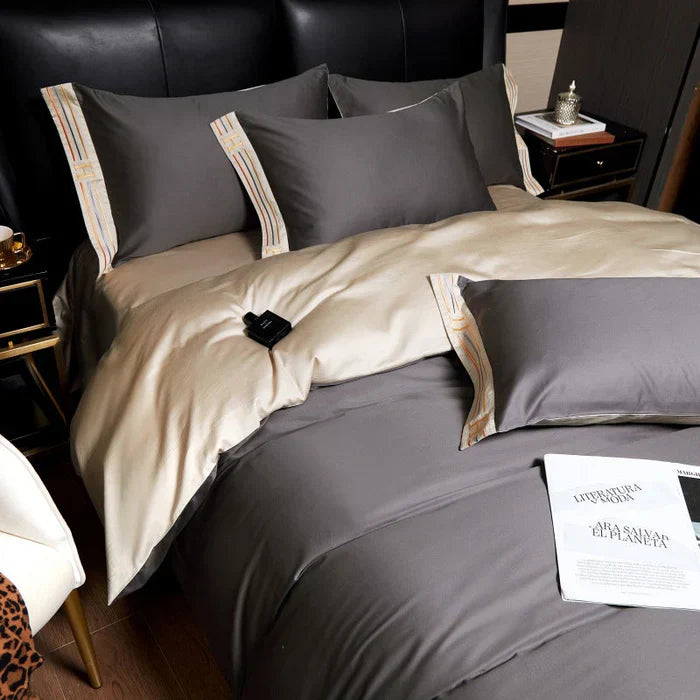 Maliben | Satin Cotton Embroidered Bedding Set - Luxora