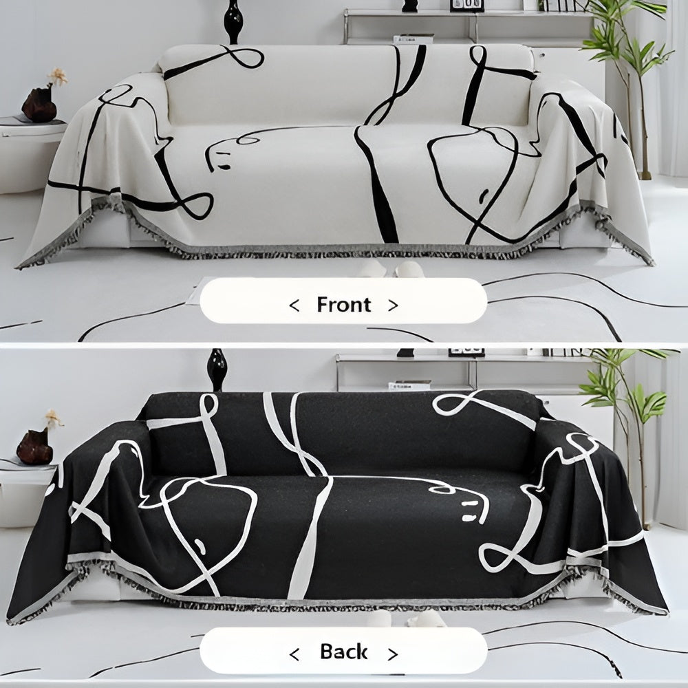 Maliben | Abstract Line Reversible Chenille Sofa Cover