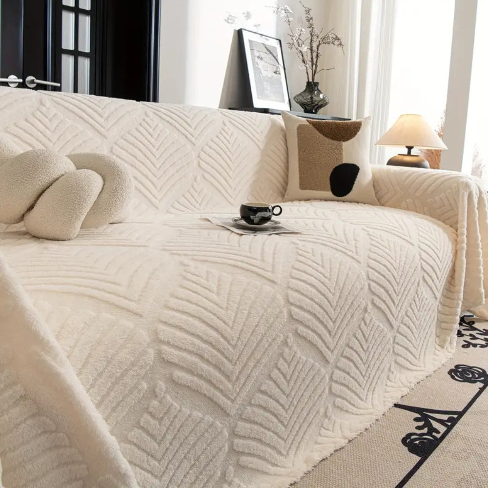 Maliben | Herringbone Leaf Design Fleece Sofa Cover