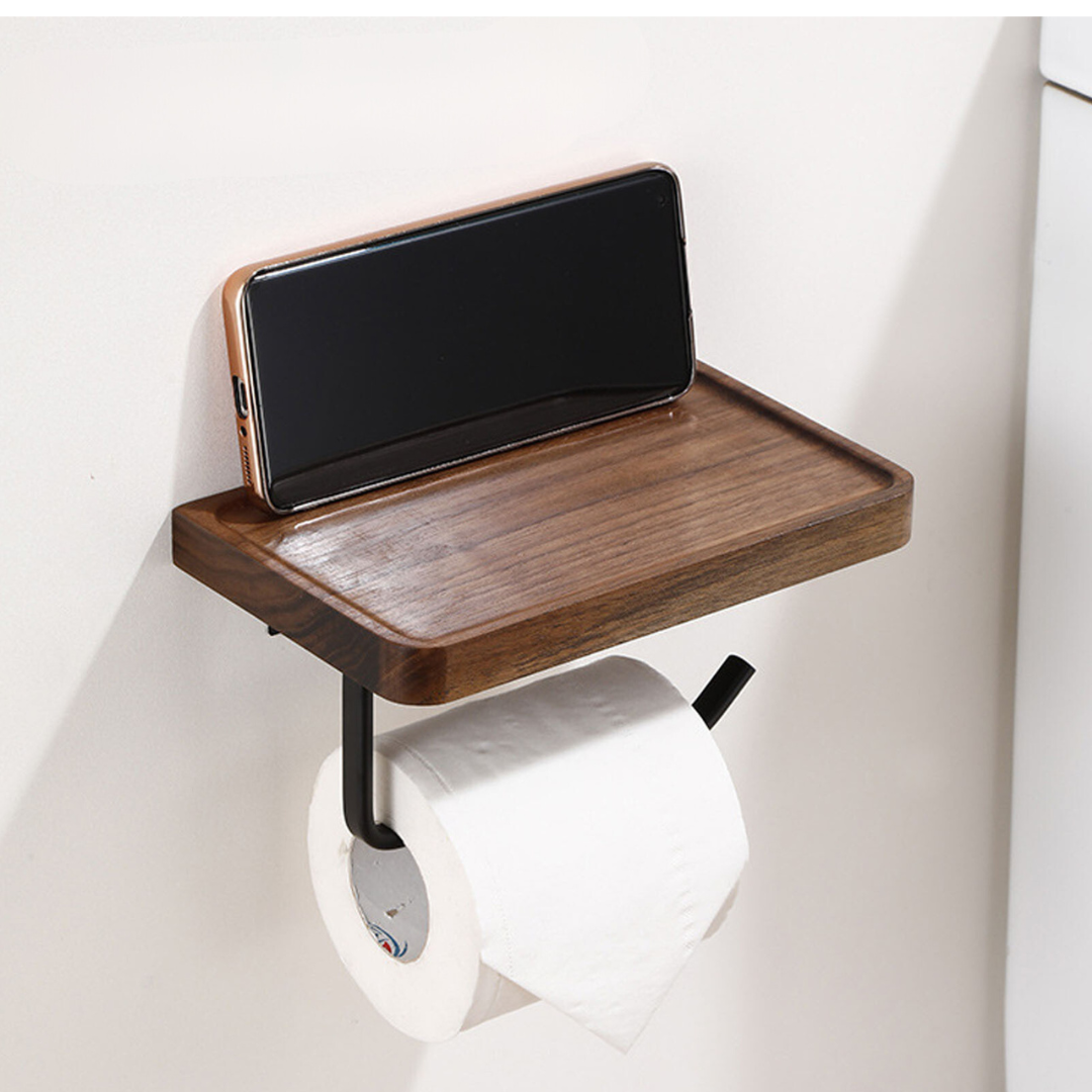 Maliben | Elegant Wall-Mounted Toilet Paper Holder - Made Of Walnut And Stainless Steel