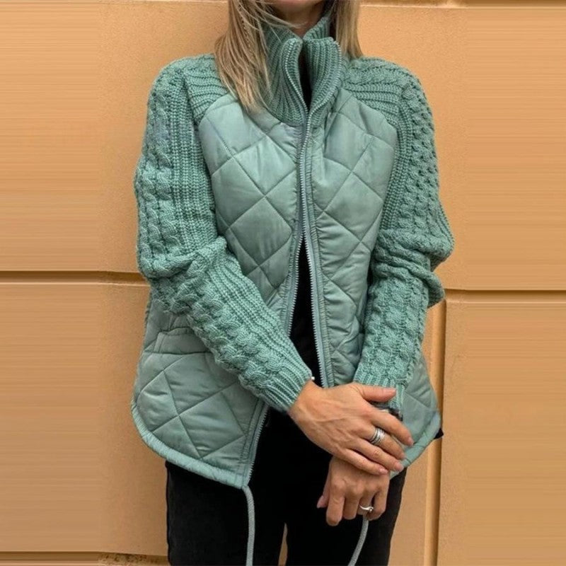 Maliben Solid Color High Collar Zipper Coat