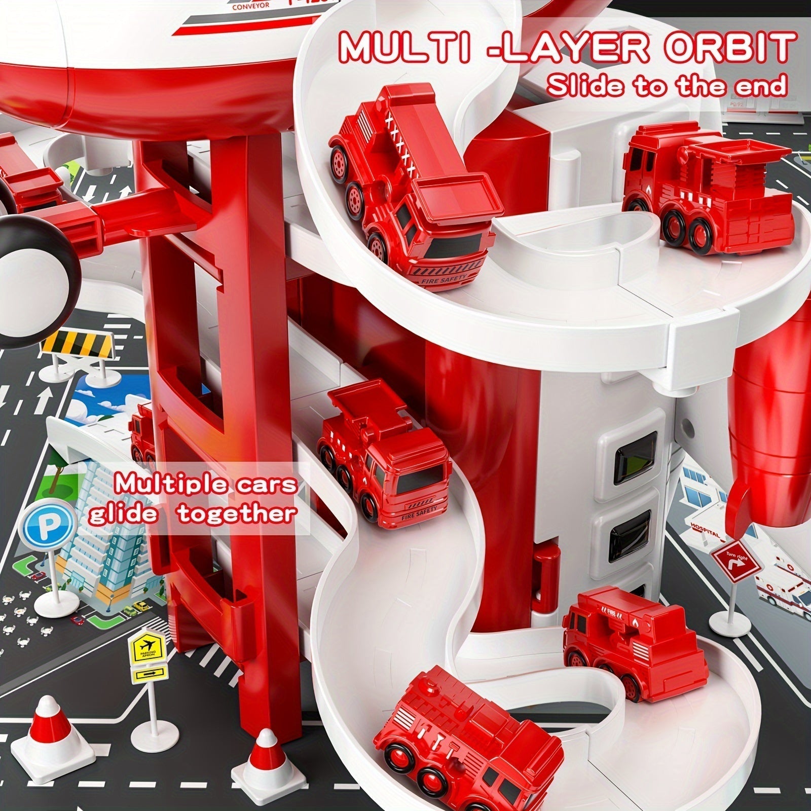 Maliben | Skyrescue | Adventurous Play Fun - Airplane And Fire Truck Playset With Play Mat